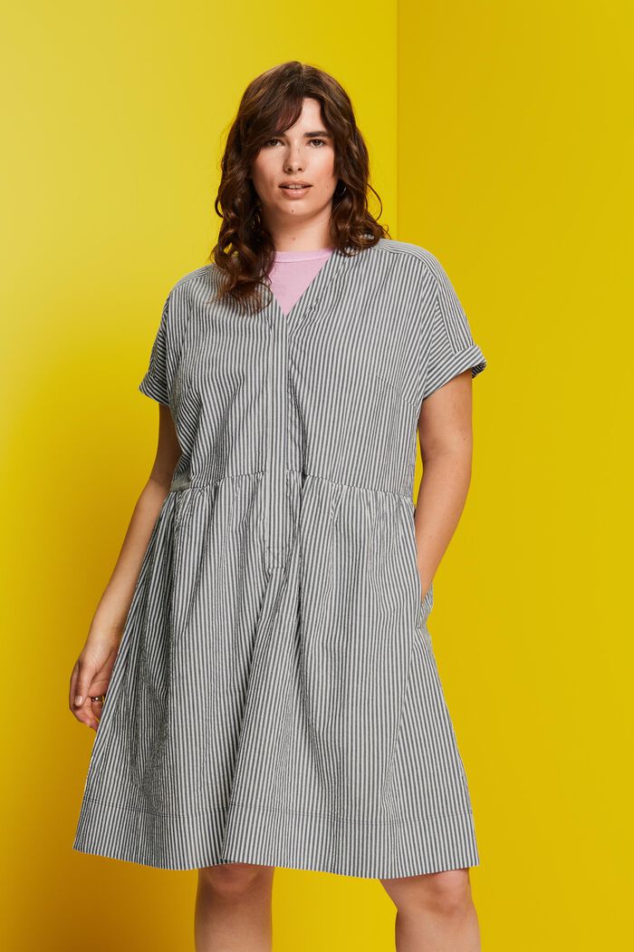 CURVY Seersucker-Kleid 100 % Baumwolle, NAVY, detail image number 0