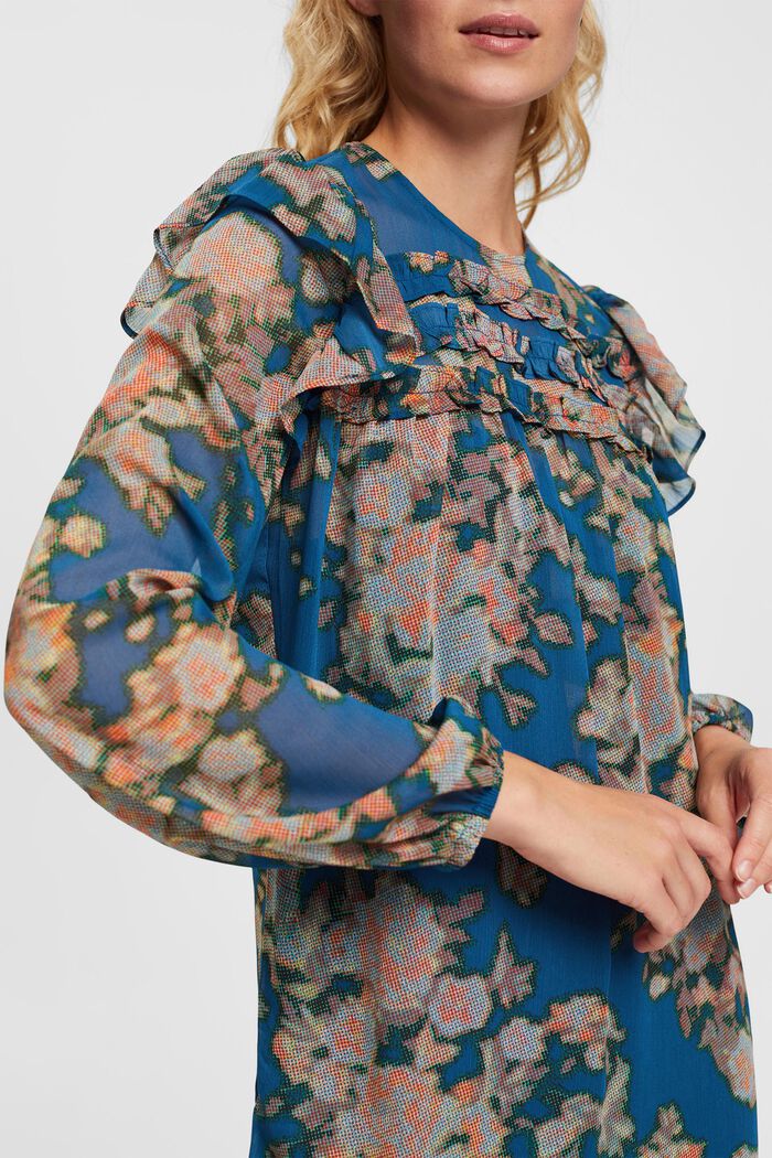 Chiffon-Kleid mit Muster, TEAL BLUE, detail image number 2