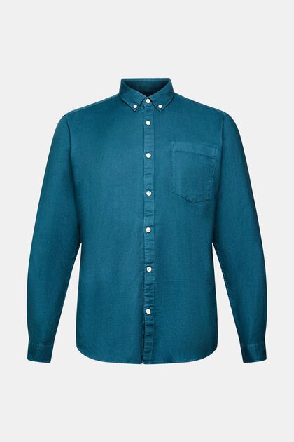 Button-Down-Hemd aus Baumwolle, DARK TURQUOISE, overview