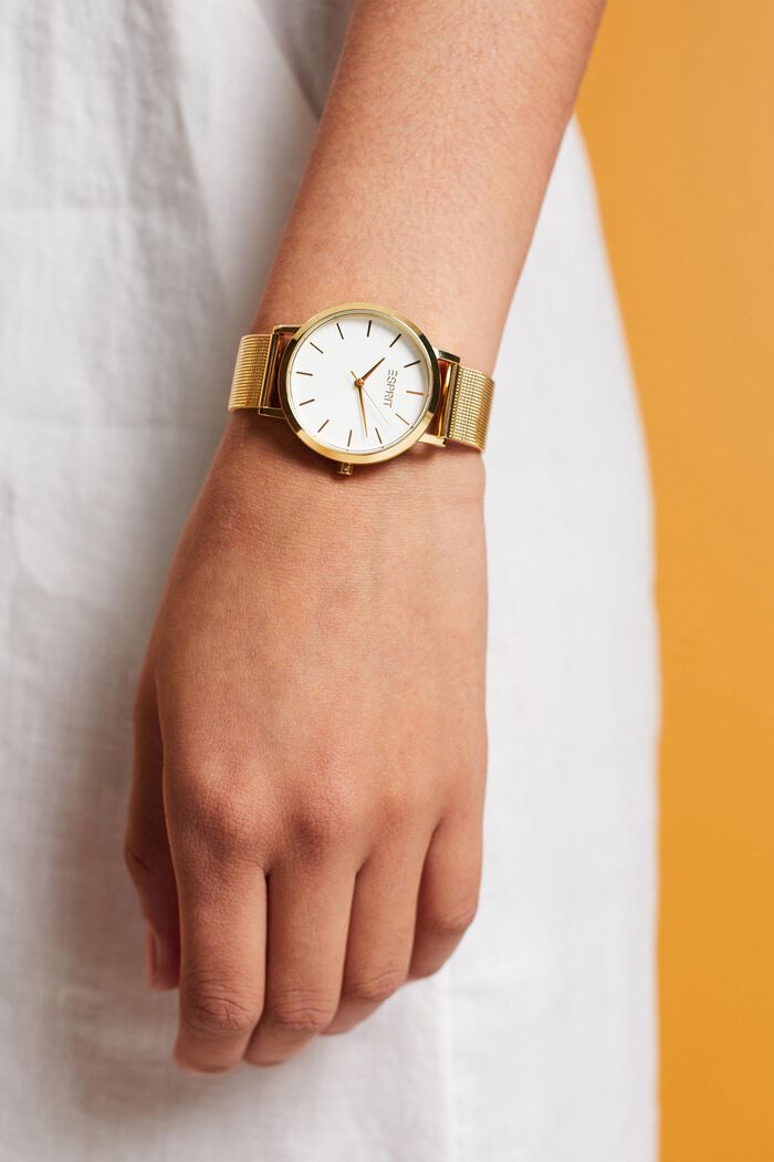 Edelstahl-Uhr mit Mesh-Armband, GOLD, detail image number 2