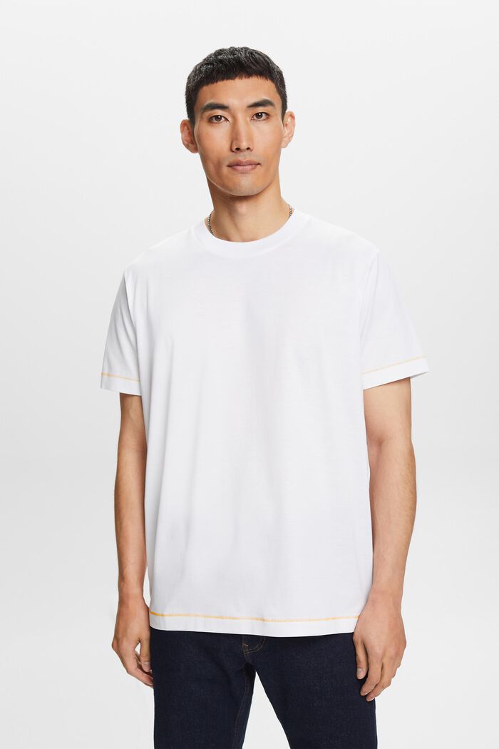 Rundhals-T-Shirt aus Jersey, 100 % Baumwolle, WHITE, detail image number 0