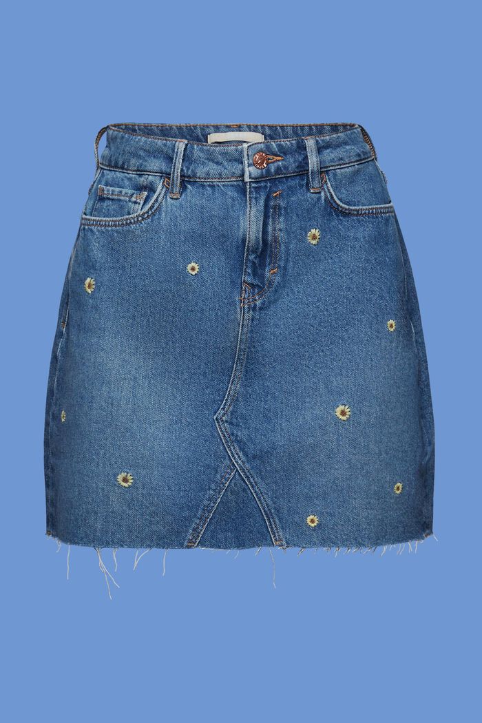 Jeans-Minirock mit Stickerei, BLUE DARK WASHED, detail image number 7