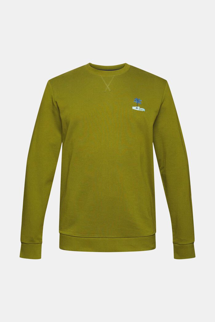 Sweatshirt mit kleiner Motiv-Stickerei, LEAF GREEN, overview