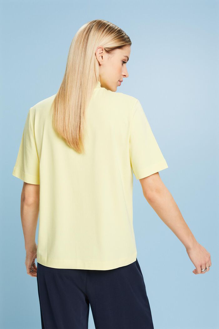 Jersey-T-Shirt mit Stehkragen, LIME YELLOW, detail image number 3