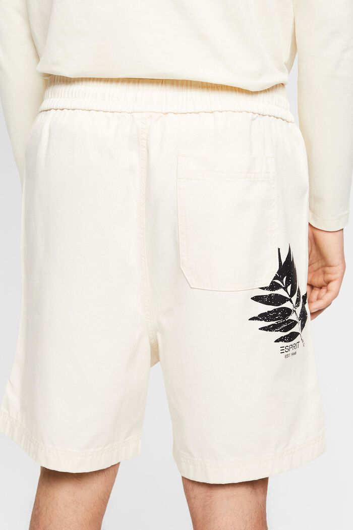 Shorts aus reiner Baumwolle mit Print hinten, CREAM BEIGE, detail image number 4