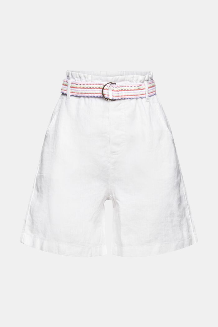 Leinen-Shorts mit Gürtel, WHITE, overview