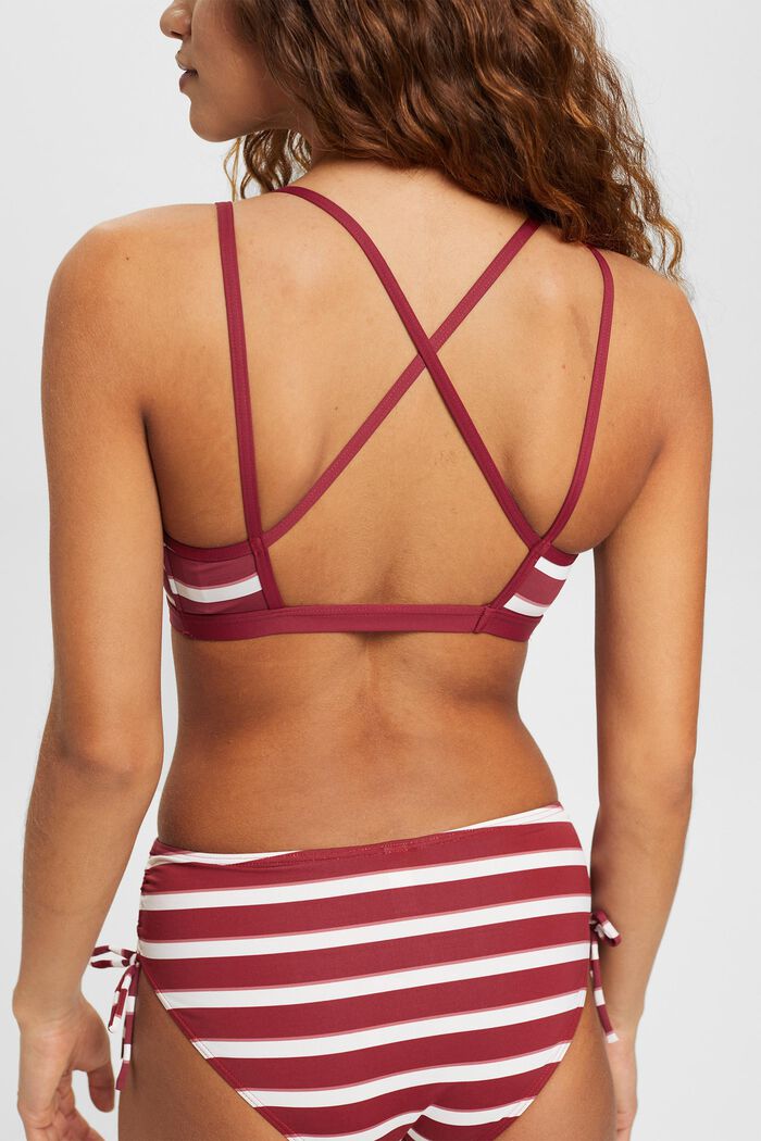 Wattiertes Bikini-Top mit Streifen und gekreuzten Trägern, DARK RED, detail image number 3