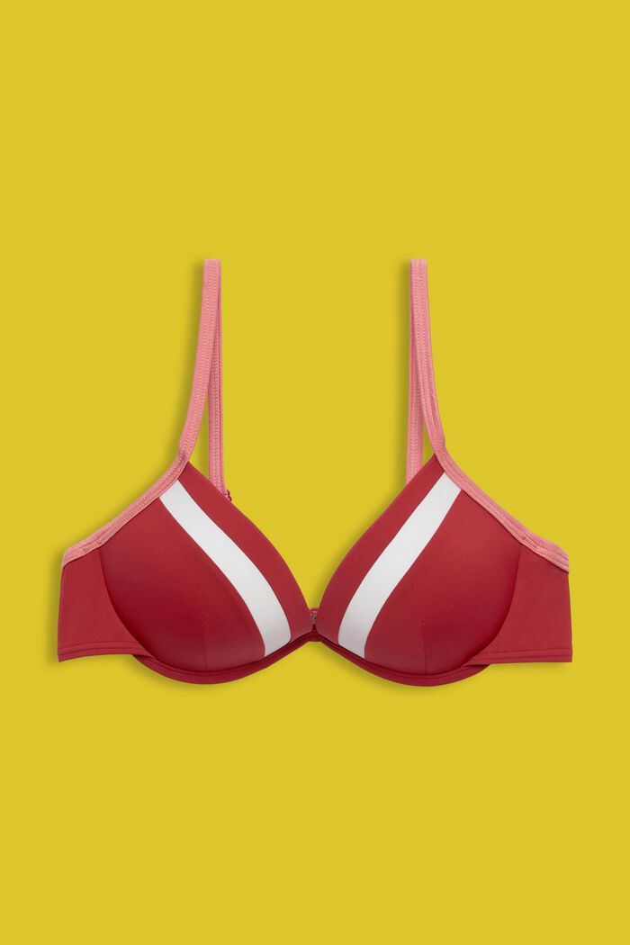 Dreifarbiges, wattiertes Bikinioberteil mit Bügeln, DARK RED, detail image number 4
