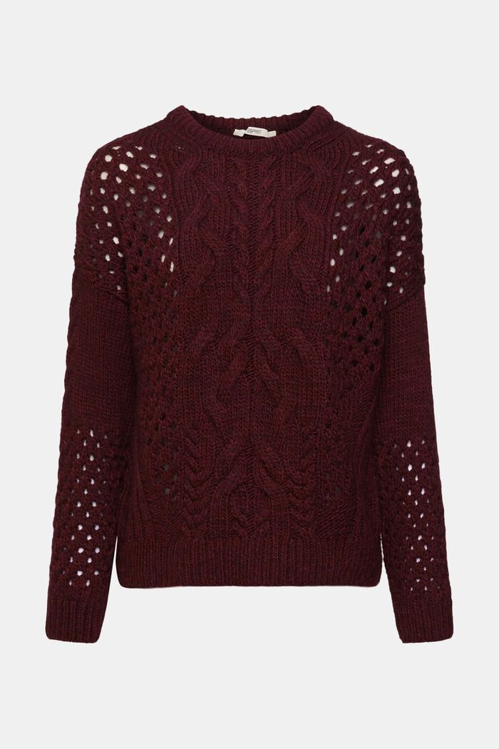 Pullover mit Zopf-Muster, BORDEAUX RED, detail image number 5