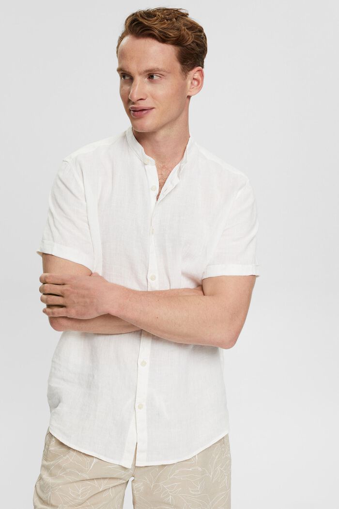 Hemd mit Stegkragen aus 100% Leinen, WHITE, detail image number 0