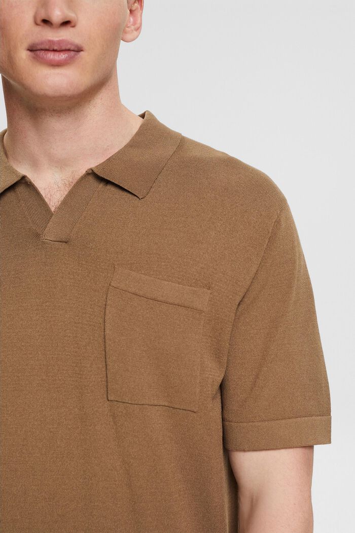 Polo-Shirt aus Feinstrick, LENZING™ ECOVERO™, CARAMEL, detail image number 0