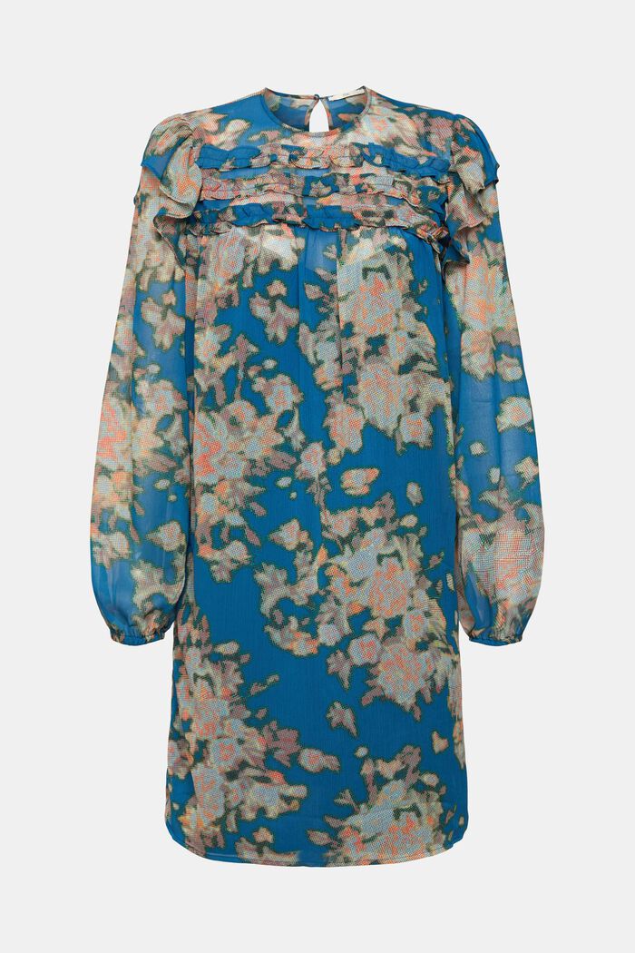 Chiffon-Kleid mit Muster, TEAL BLUE, detail image number 6