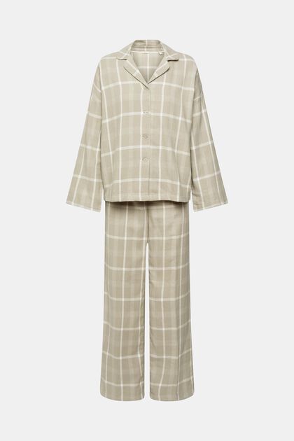 Pyjama-Set aus kariertem Flanell, LIGHT KHAKI, overview