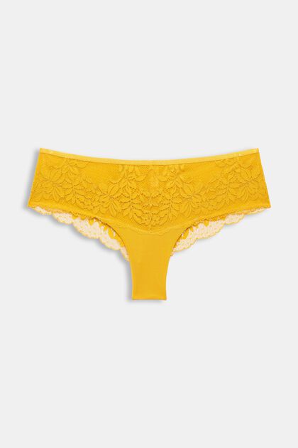 Recycelt: Hipster-Shorts mit Spitze, HONEY YELLOW, overview