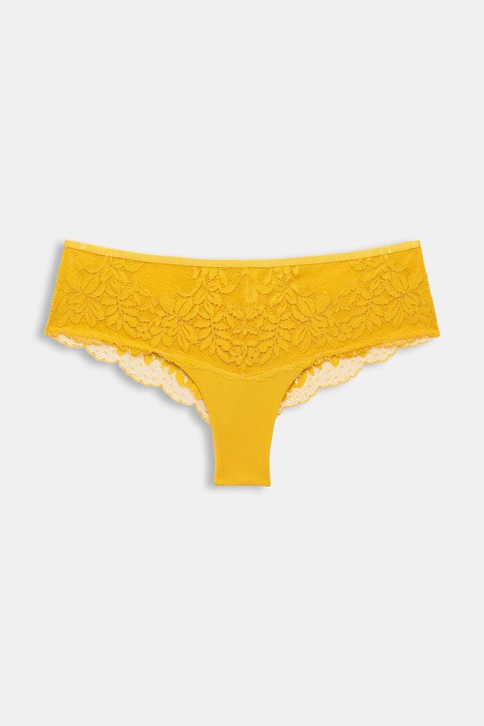Recycelt: Hipster-Shorts mit Spitze, HONEY YELLOW, detail image number 1
