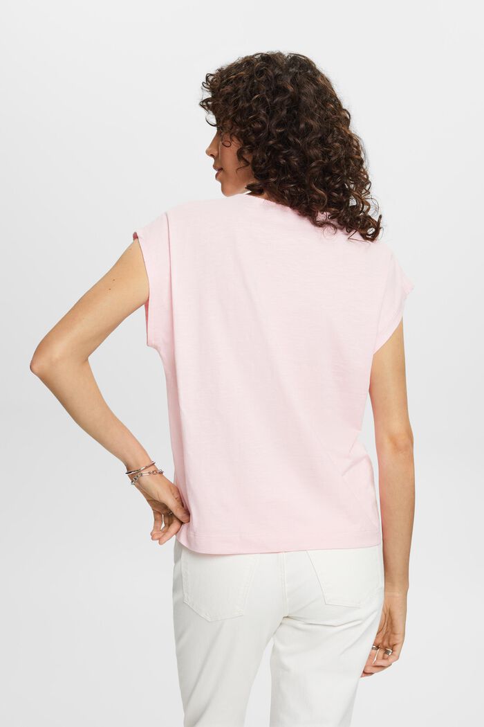 V-Neck Shirt mit Kontrastnähten, 100 % Baumwolle, PASTEL PINK, detail image number 3