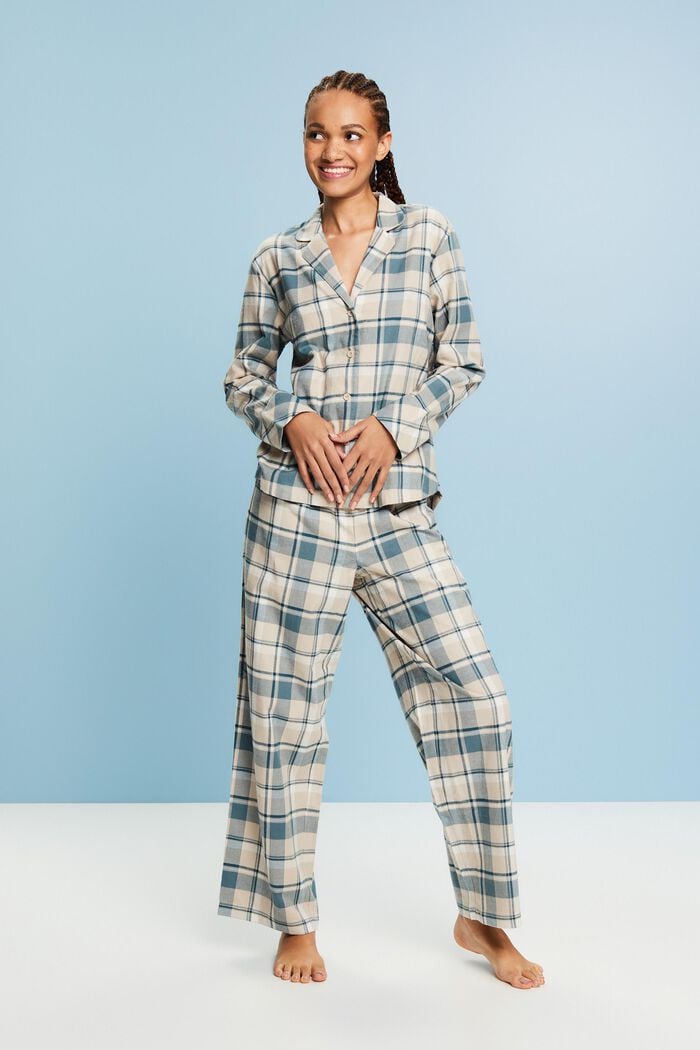 Pyjama-Set aus kariertem Flanell, NEW TEAL BLUE, detail image number 1
