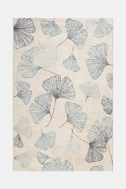 Kurzflor-Teppich mit Ginko-Blättern, LIGHT BEIGE, overview