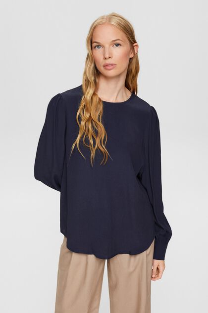 Unifarbene Bluse, NAVY, overview