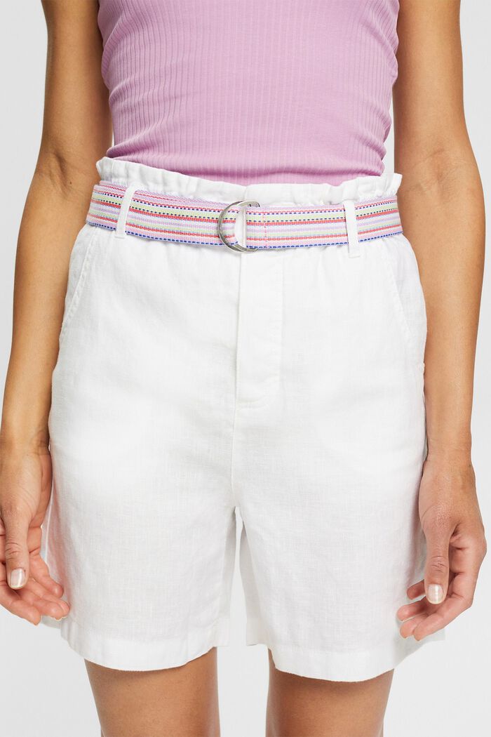 Leinen-Shorts mit Gürtel, WHITE, detail image number 4