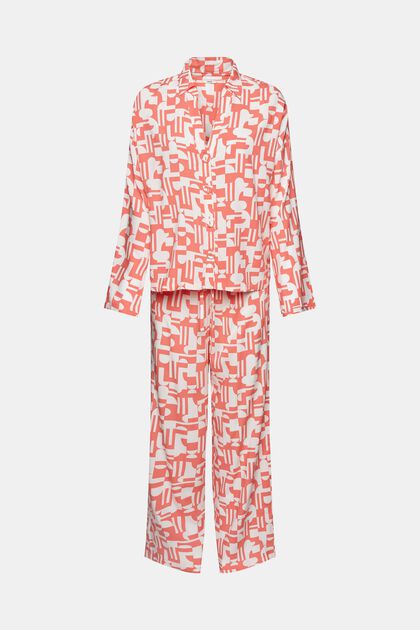 Pyjama mit Print, LENZING™ ECOVERO™-Viskose, CORAL, overview
