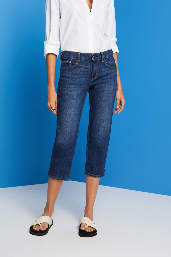 Capri-Jeans mit mittelhohem Bund, BLUE DARK WASHED, detail image number 0