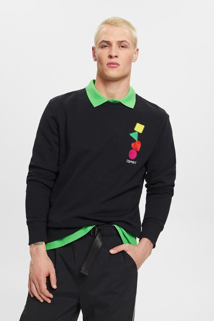 Sweatshirt mit geometrischem gesticktem Herzmotiv, BLACK, detail image number 0