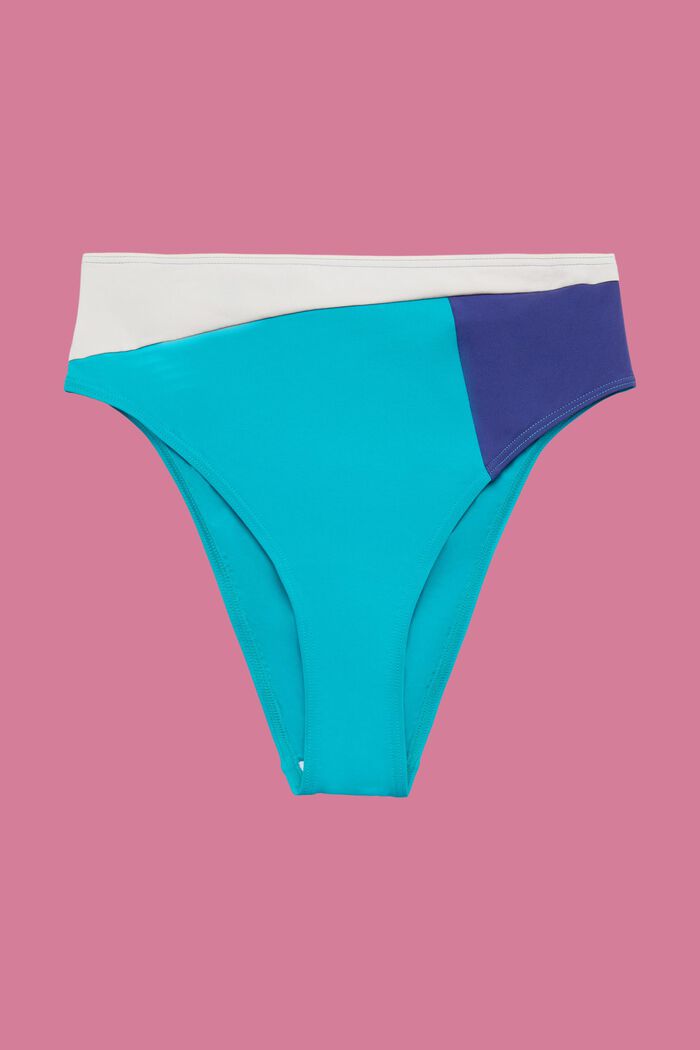 Bikinihose mit hohem Bund im Colour Block-Design, TEAL GREEN, detail image number 4
