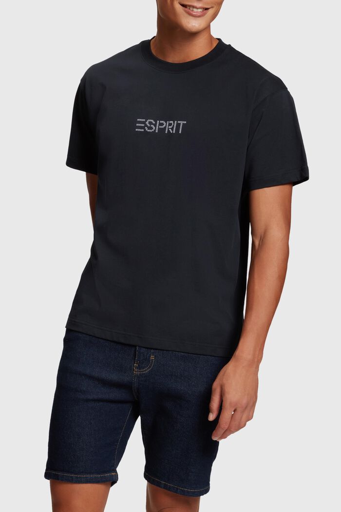T-Shirt mit Logo-Aufnäher mit Nieten, BLACK, detail image number 0