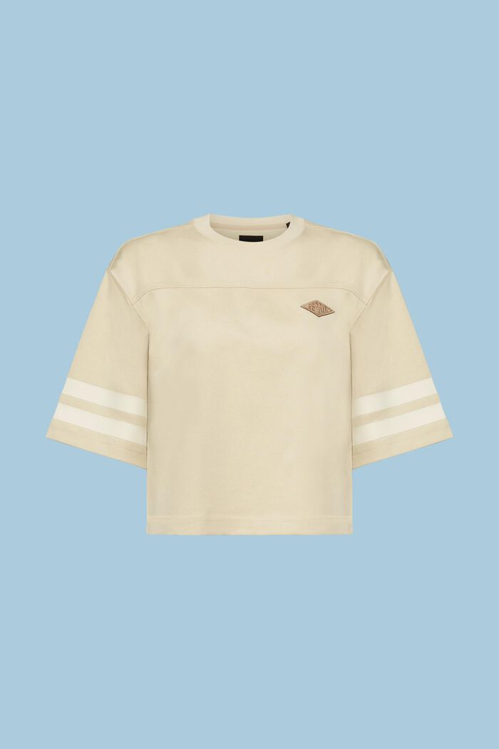 Cropped College-Rugby-T-Shirt mit Logo, LIGHT BEIGE, detail image number 4