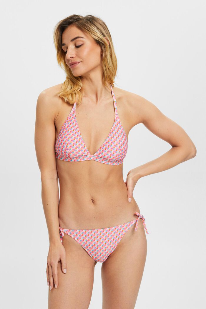 Wattiertes Neckholder-Bikinitop mit Geo-Print, PINK FUCHSIA, detail image number 0