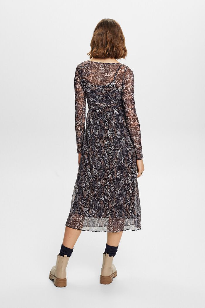 Plissiertes Mesh-Kleid mit Muster, BLACK, detail image number 3
