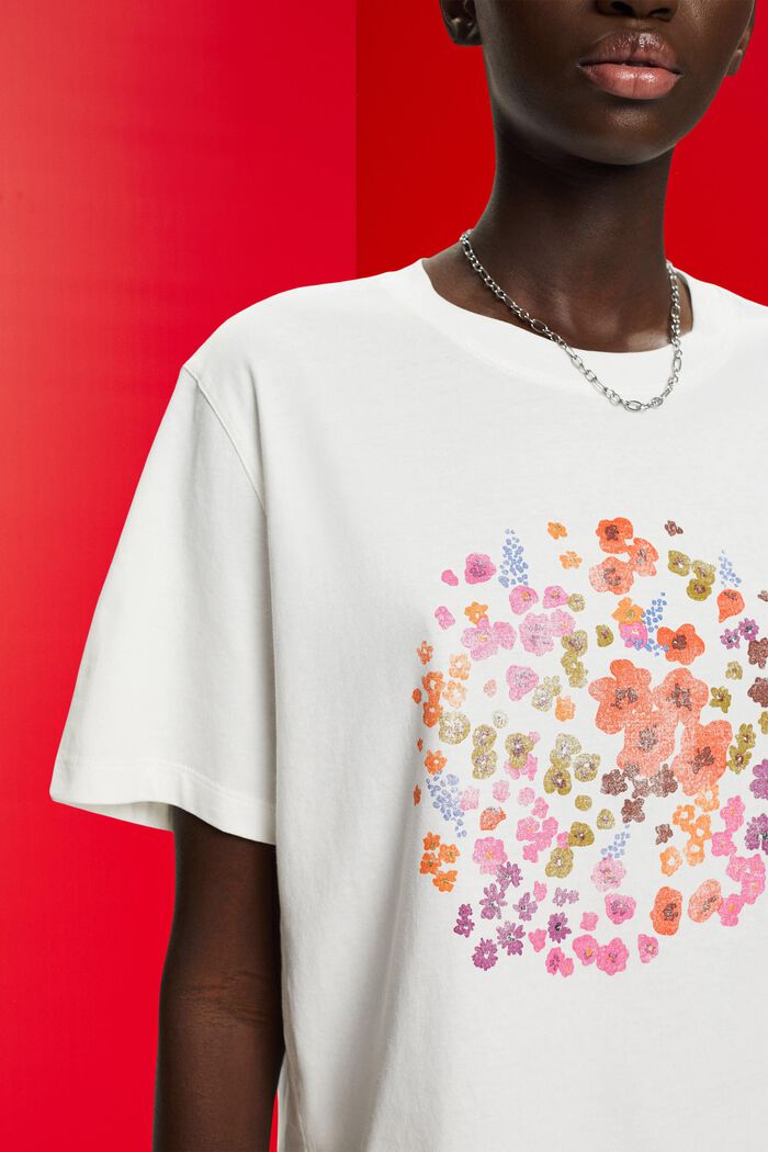 T-Shirt mit Blumen-Print, OFF WHITE, detail image number 2
