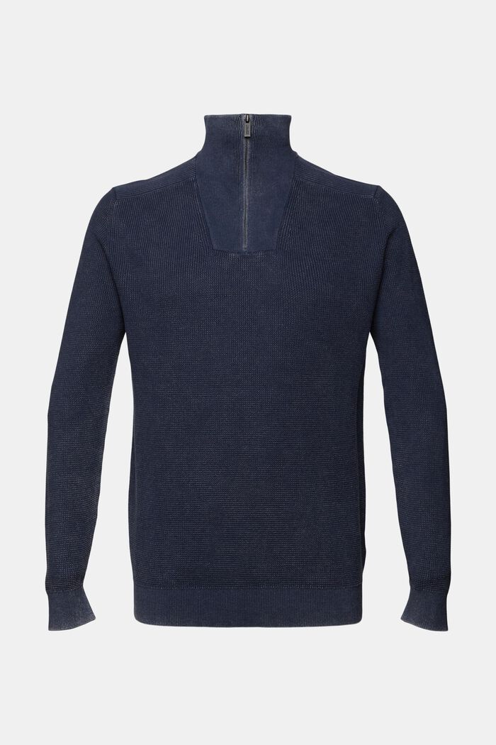 Pullover mit halbem Zipper, 100 % Baumwolle, NAVY, detail image number 5