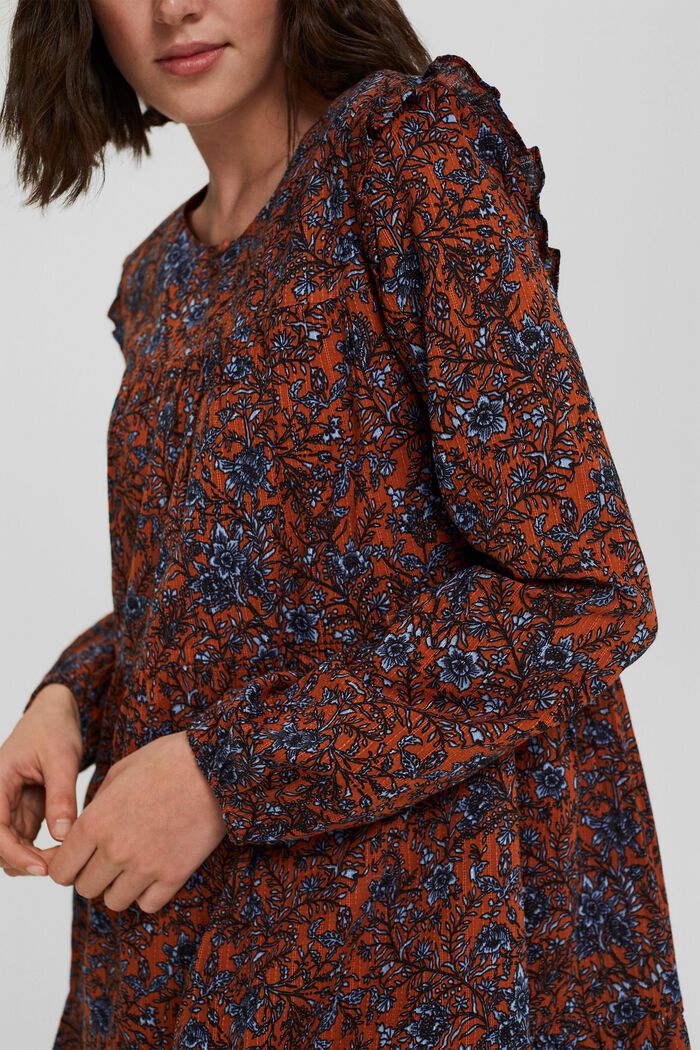 Print-Kleid mit Rüschen aus 100% Baumwolle, RUST ORANGE, detail image number 3