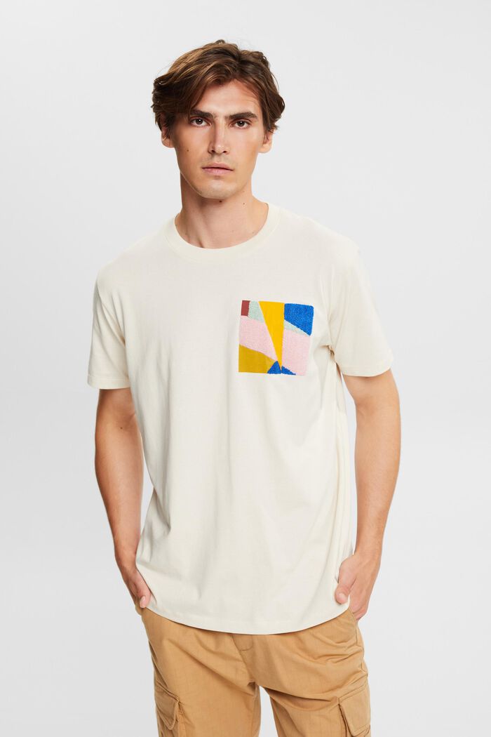 Jersey-T-Shirt mit Applikation, CREAM BEIGE, detail image number 0