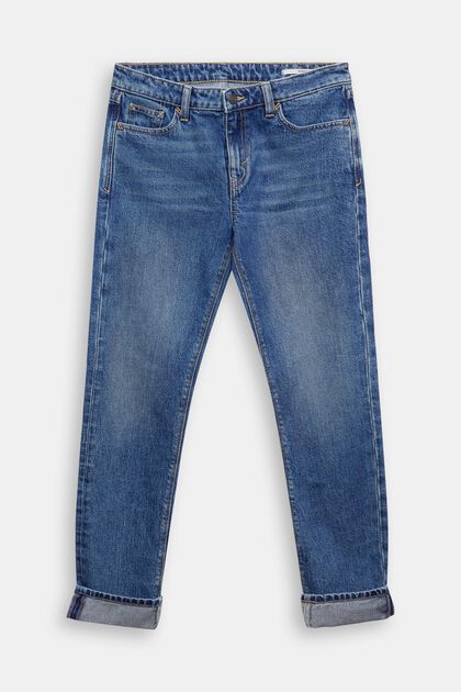 Jeans mit geradem Bein und mittlerer Bundhöhe, BLUE MEDIUM WASHED, overview