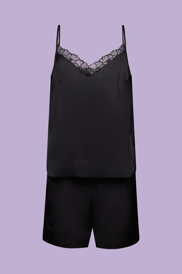 Kurzes Pyjama-Set aus Satin, LENZING™ ECOVERO™, BLACK, detail image number 7