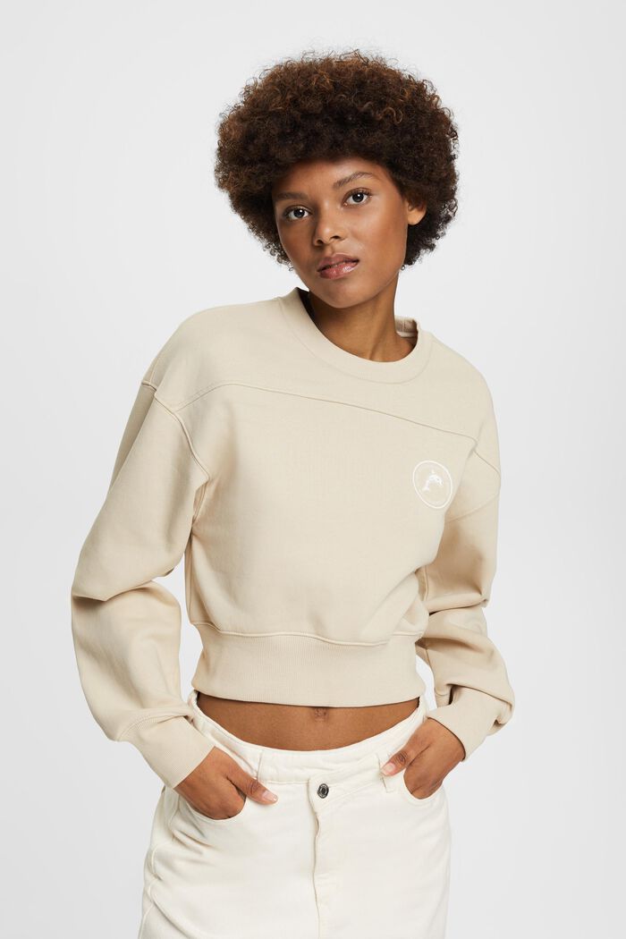 Recycelt: Cropped Sweatshirt, LIGHT TAUPE, detail image number 0
