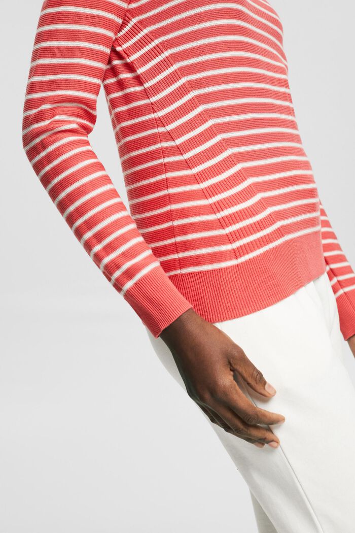 Pullover mit Streifen, 100% Baumwolle, CORAL, detail image number 2