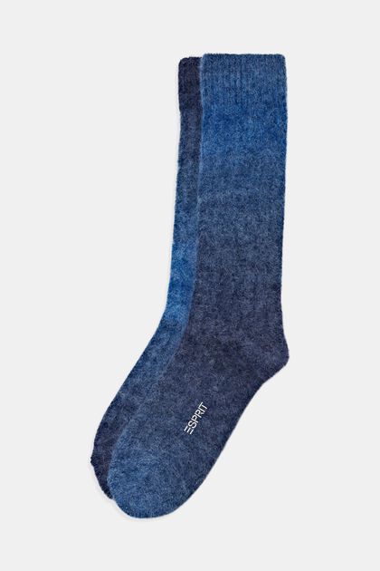 Boot-Socken aus Materialmix mit Wolle und Alpaka, BLUE, overview