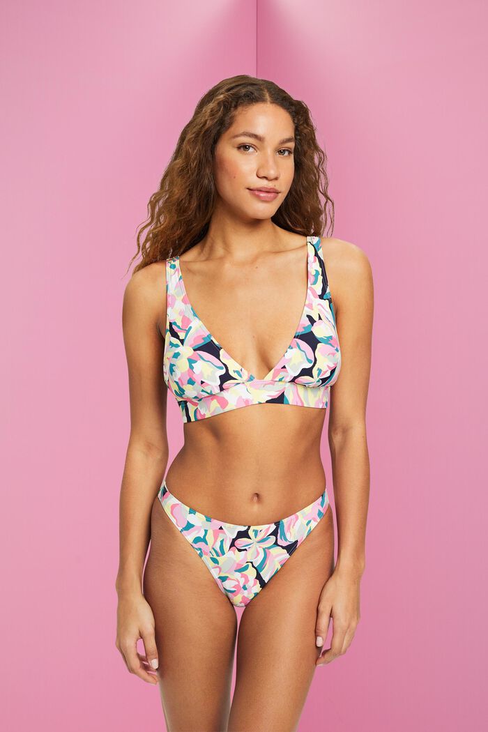 Wattiertes Bikini-Top mit floralem Print, NAVY, detail image number 1