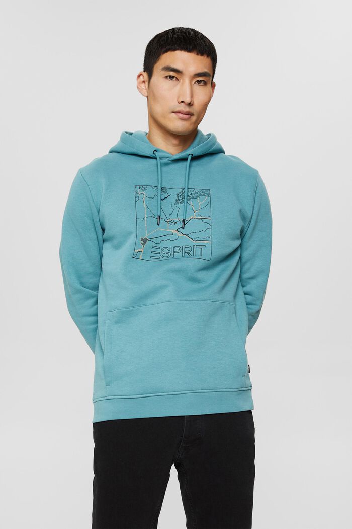 Recycelt: Sweatshirt-Hoodie mit Print, TURQUOISE, detail image number 0