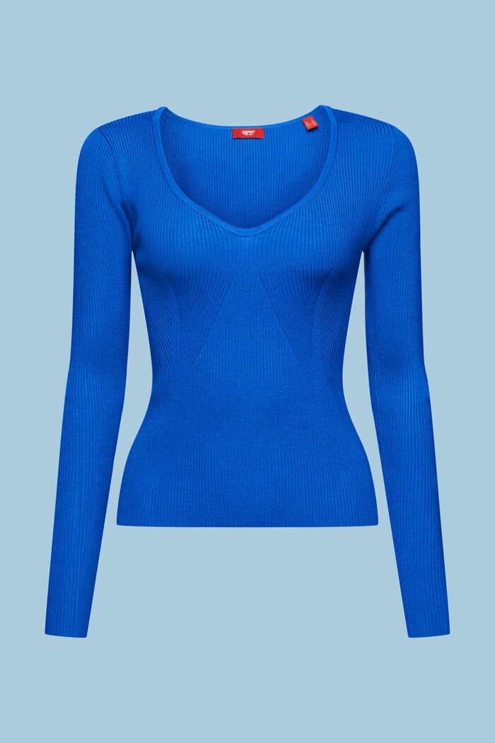 Rippstrick-Pullover mit V-Ausschnitt, BRIGHT BLUE, detail image number 6