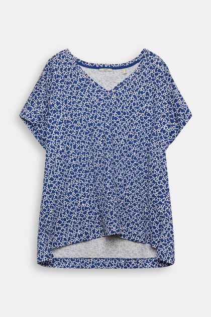 Baumwoll-T-Shirt mit V-Ausschnitt und Mosaikprint