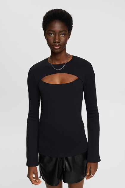 Longsleeve mit Cut-out-Detail, BLACK, overview