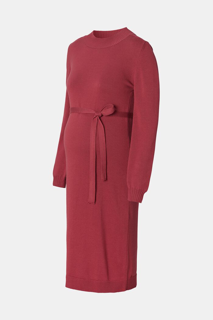 Midi-Kleid in Strickqualität mit abnehmbarem Gürtel, DARK RED, detail image number 4