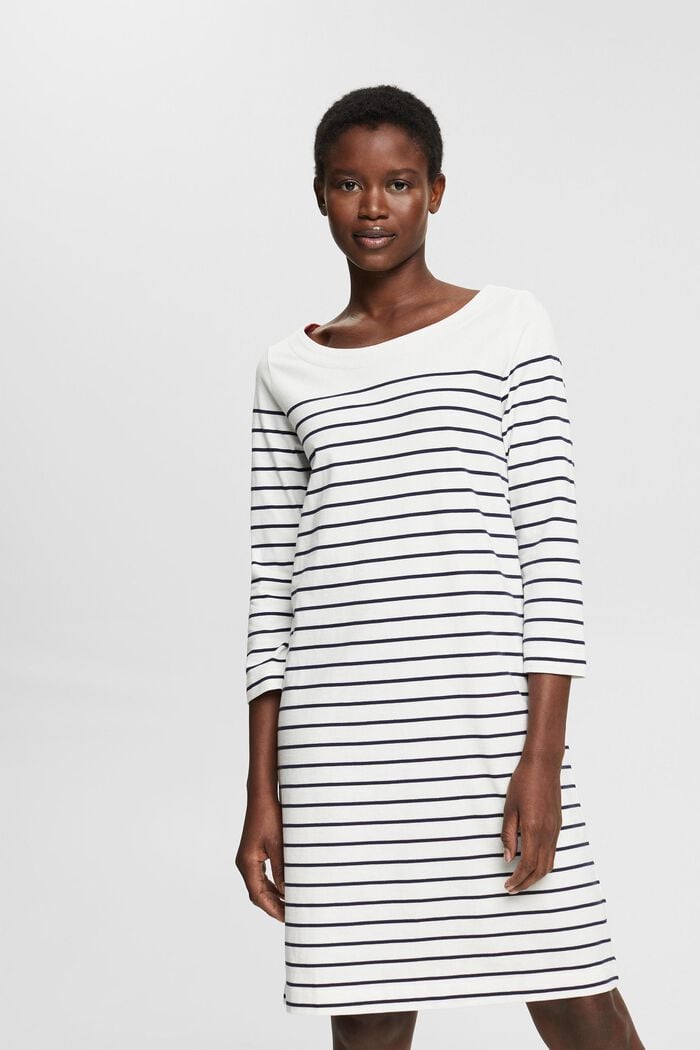 Jerseykleid mit Streifen, 100% Baumwolle, OFF WHITE, overview