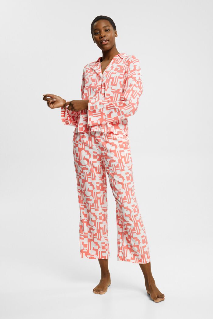 Pyjama mit Print, LENZING™ ECOVERO™-Viskose, CORAL, detail image number 1