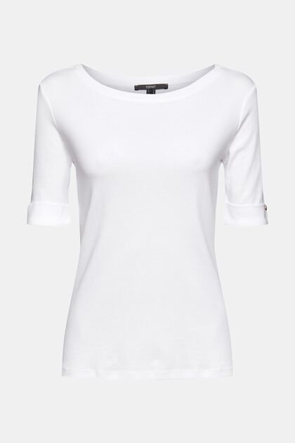T-Shirt aus Bio-Baumwolle mit umgeschlagenem Ärmel, WHITE, overview